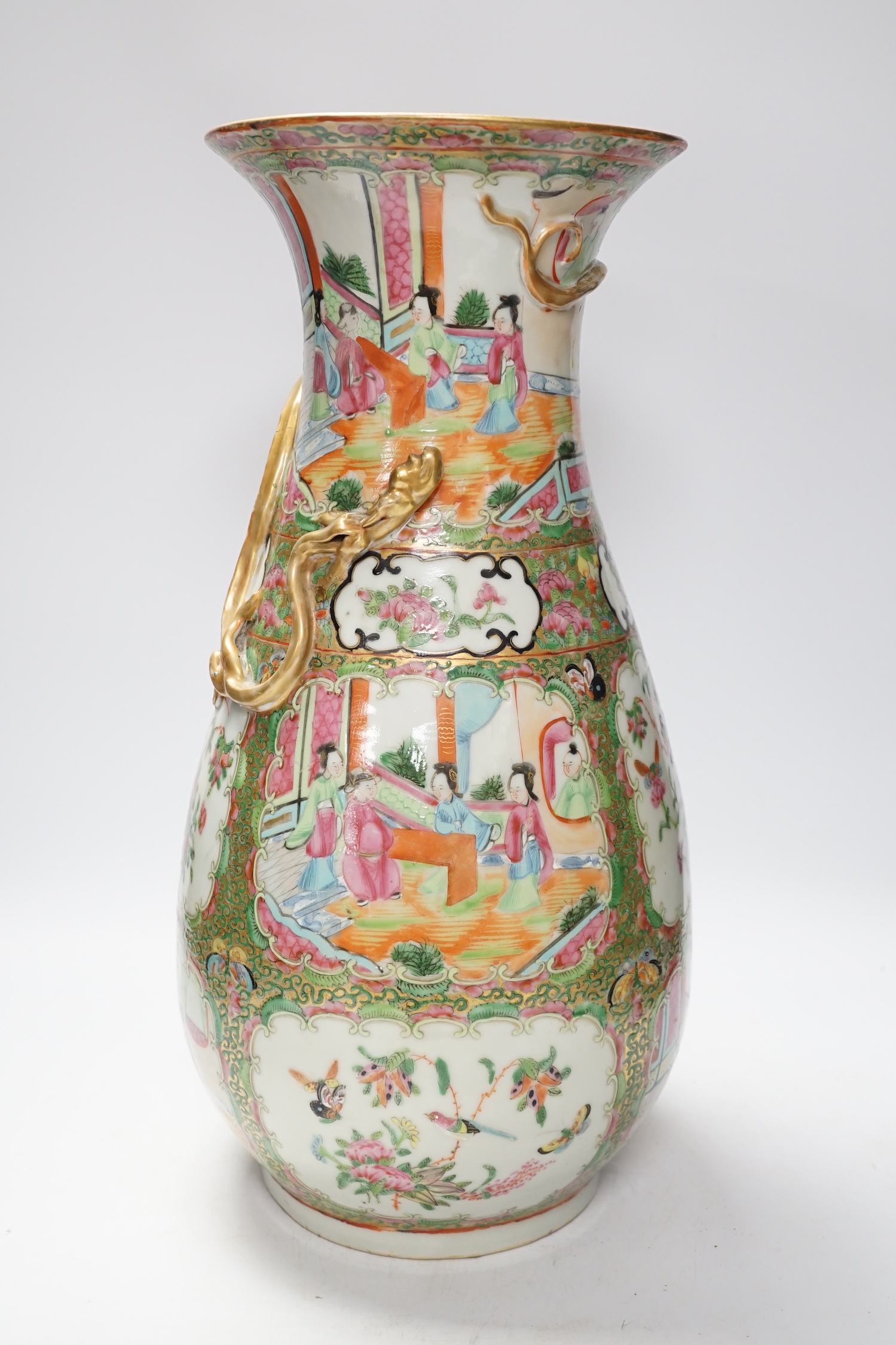 A large 19th century Chinese famille rose pear shaped vase, 44.5cm